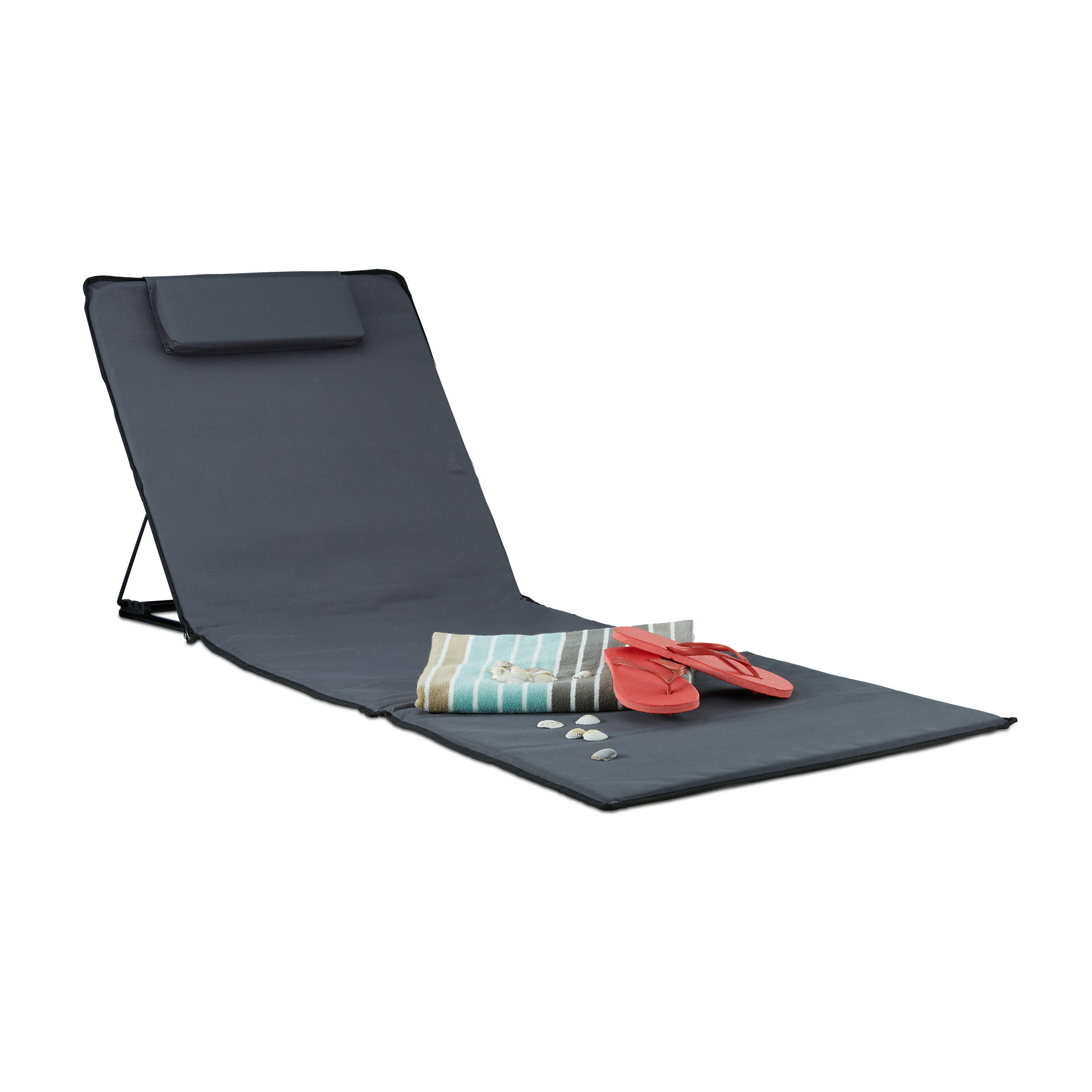 STRANDMATTE - Anthrazit, Textil/Metall (60/63/195cm) - Relaxdays