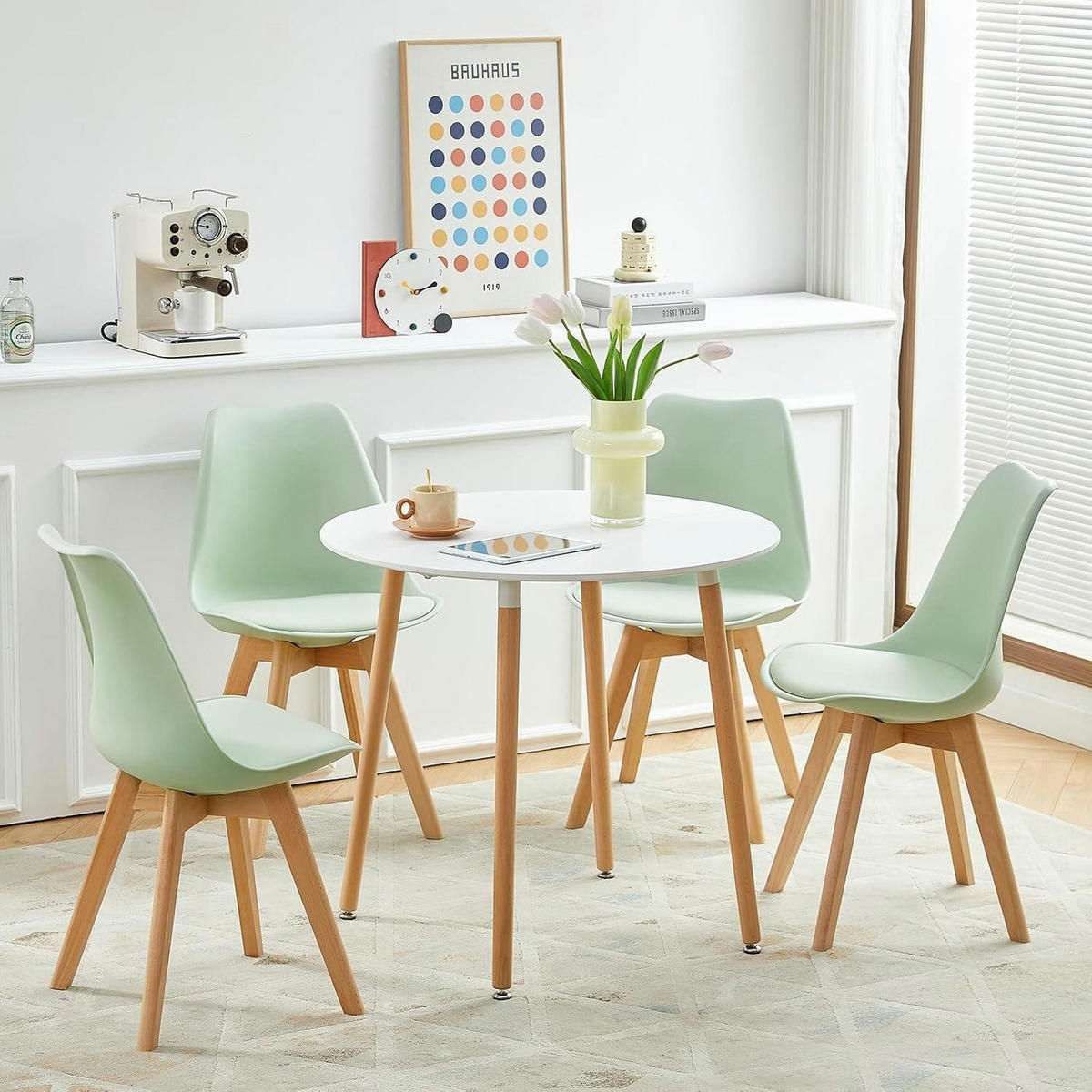 ESSZIMMERSTUHL 6er Set Eiscreme Grün mit Massivholzbein - Hellgrün, Kunststoff (47.5/82/41cm)