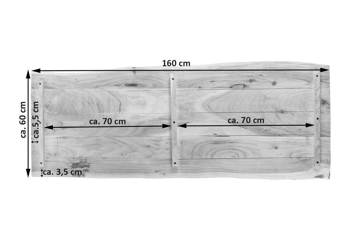 TISCHPLATTE CURT - Beige/Naturfarben, Akazienholz/Holz (60/160/3cm) - SAM