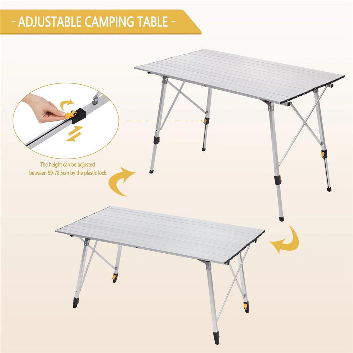 KLAPPTISCH Aluminium Faltbar Höhenverstellbar 120x68,5 cm Silber - Silberfarben, Metall (120/68.5/78.5cm) - Coonoor