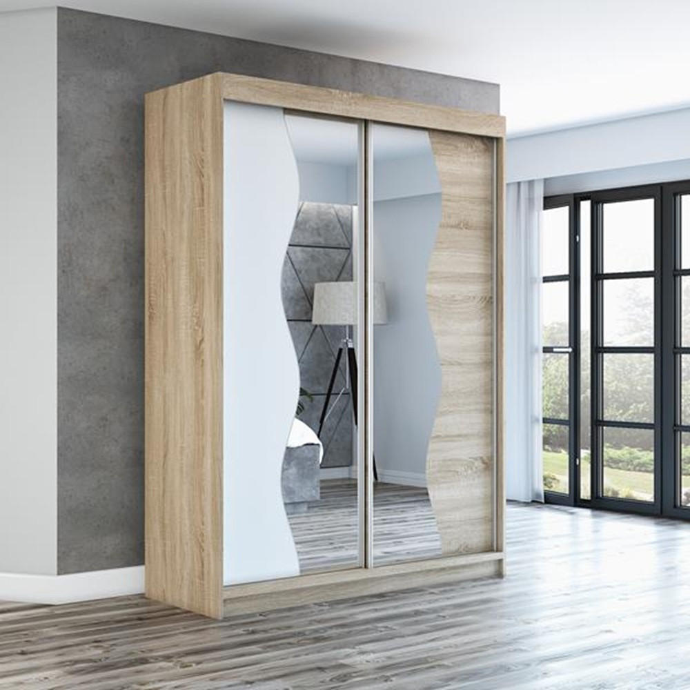 SCHWEBETÜRENSCHRANK 160 CM RIMA Farbe: Sonoma / weiß / sonoma - Braun/Weiß, Holzwerkstoff (160/215/59.5cm) - A&J MöbelLand