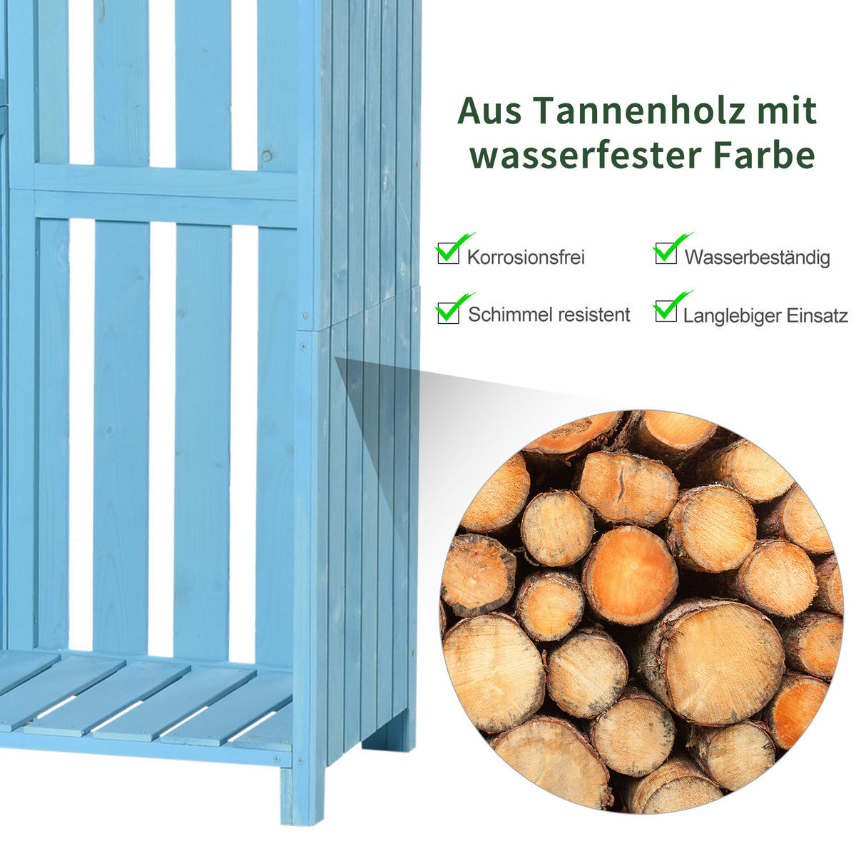 GARTENHAUS Geräteschuppen mit Brennholzlagerraum Asphaltdach, Tannenholz, Himmelblau - Blau, Holz (54/5/130cm) - Outsunny
