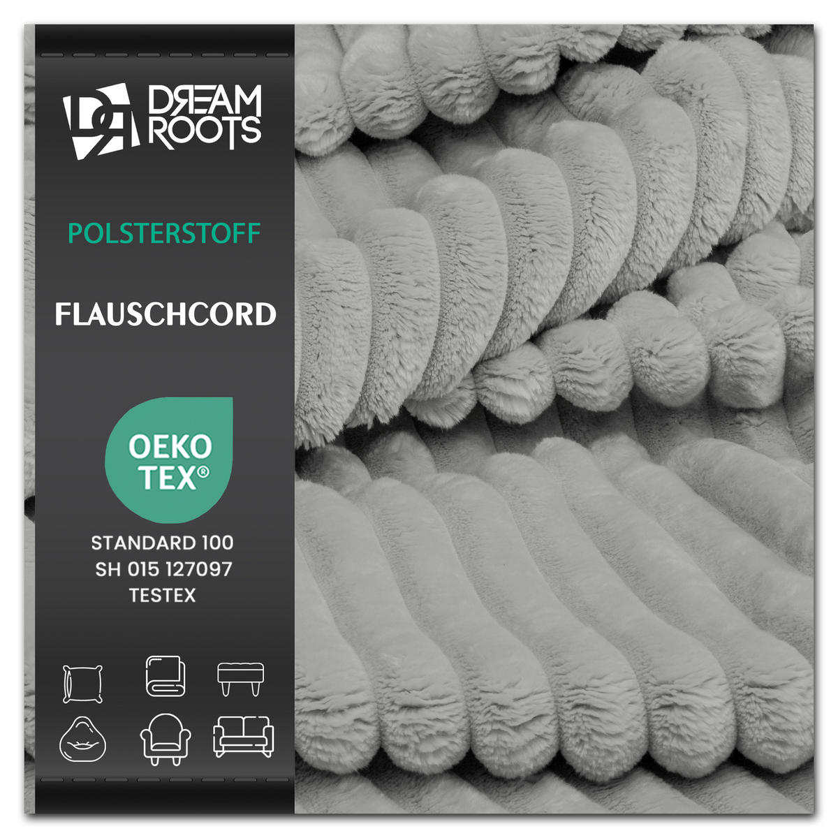 CORDSTOFF Tilia Hellgrau – Breitcord 2,5 cm, 420 g/m², 140 cm breit, extraweich & robust, OEKO-TEX zertifiziert - Hellgrau, Textil (140/100cm) - Dreamroots