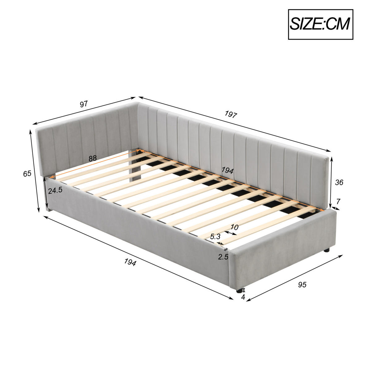 POLSTERBETT 90/200 cm Grau aus Samtstoff mit Lattenrost - Grau, Leder (90/200cm) - OKMYHOME