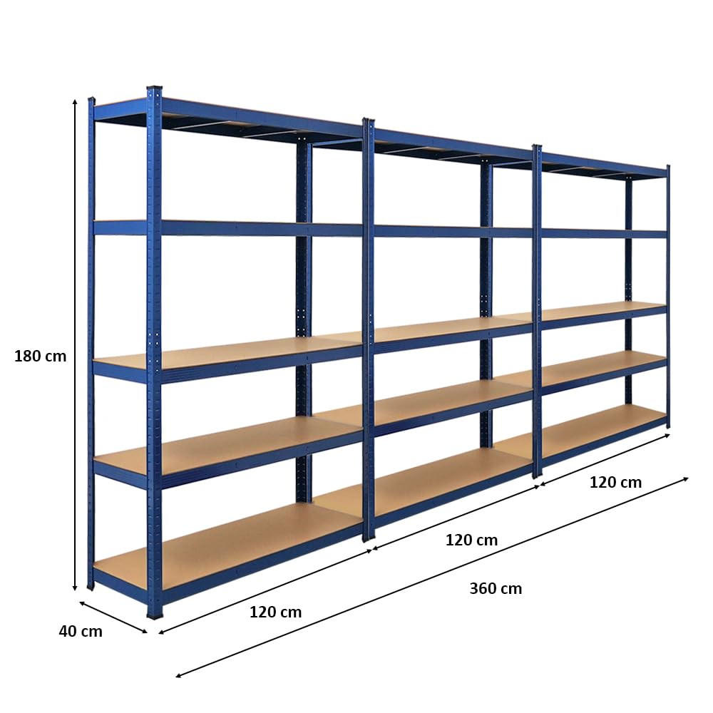 SCHWERLASTREGAL Ragnar 3er-Set mit 3x 180x120x40 cm Fachlast 175 kg Blau - Blau, Metall (360/180/40cm) - PROREGAL