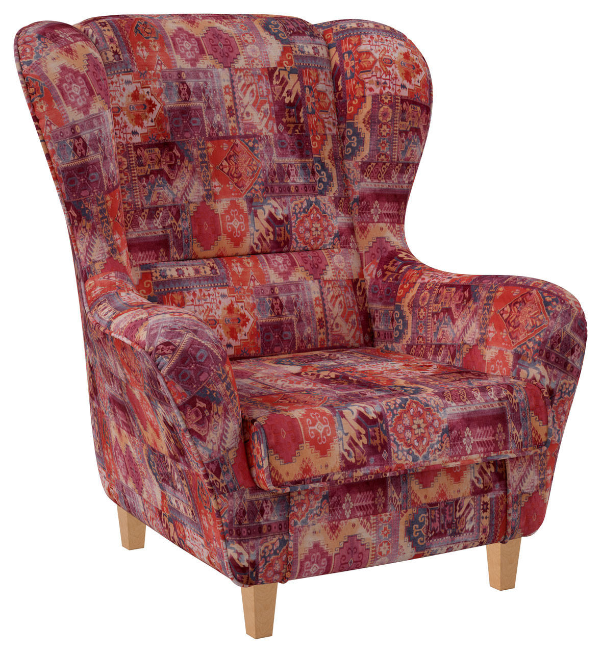 OHRENSESSEL Sofia Relaxsessel mit Hockerr | Design Samt-Velours Orient Rot - Beere/Dunkelrosa, Textil (92/68/95cm) - Supellex