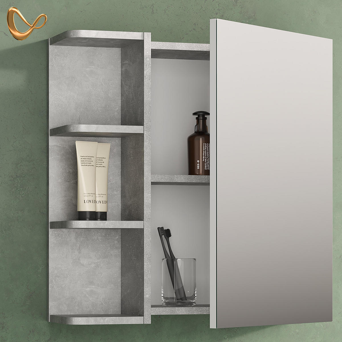 BADSPIEGELSCHRANK Fucino Beton 62 x 64 cm - Schieferfarben/Grau, Holzwerkstoff (62/64/20.8cm) - Livinity®