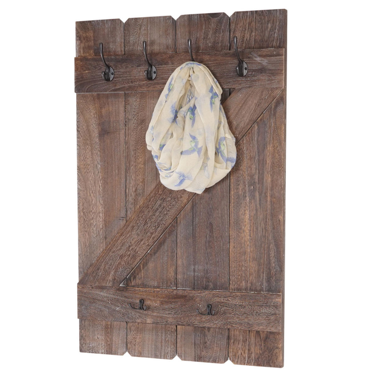 WANDGARDEROBE 91x60x10cm 6 Haken Braun shabby - Braun, Holz (60/91/10cm) - BERLINLODGE