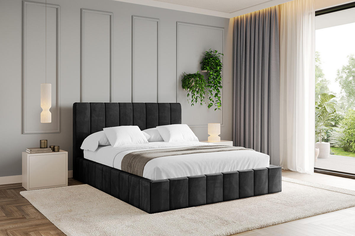 POLSTERBETT mit Bettkasten und Lattenrost, Bett mit Matratze H3/H4 - FINO 180x200 Schwarz - Schwarz, Holzwerkstoff/Textil (180/200cm) - ALTDECOR