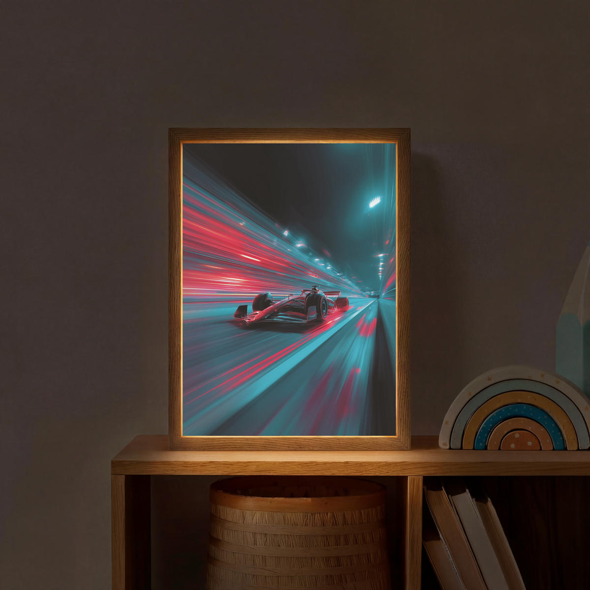DOBÍJECÍ NOČNÍ LAMPIČKA Závodní auto - Červená - Rychlost 30x40 cm - tyrkysová, kompozitní dřevo (8/30/40cm) - OnlyWow