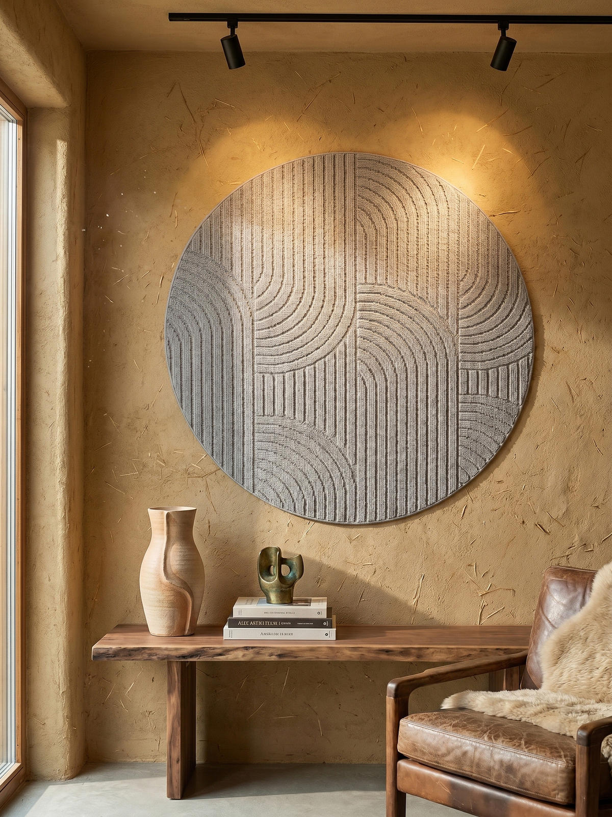 TEPPICH Flachgewebe LANGAU in Silber, mit geometrischen Bögen, Ø 160 cm - Silberfarben, Textil (160/160cm) - KADIMA DESIGN