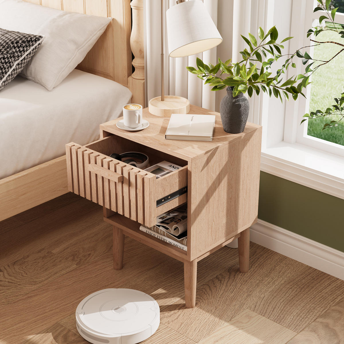NACHTTISCH 2er Set in Holzoptik mit Schublade, moderner Nachtschrank für Schlafzimmer - Naturfarben, Holz (35/55/40cm) - PARAFTA HOME