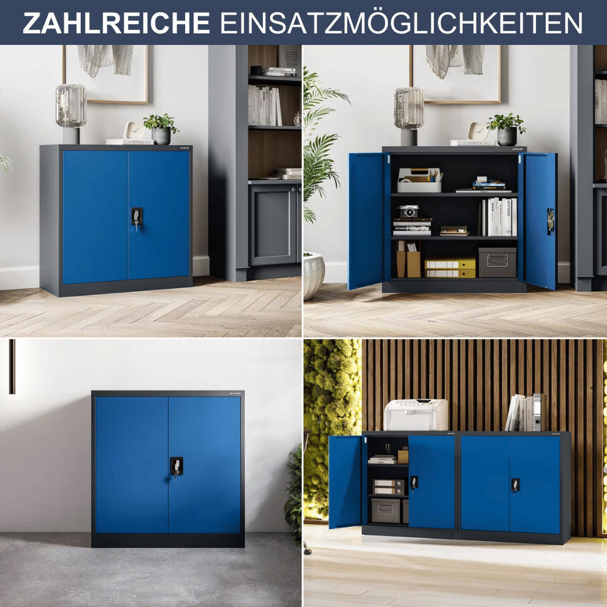 AKTENSCHRANK abschließbar KADO mit Flügeltüren 93x90x40cm Anthrazit-Blau - Anthrazit, Metall (90/93/40cm) - DELUKE