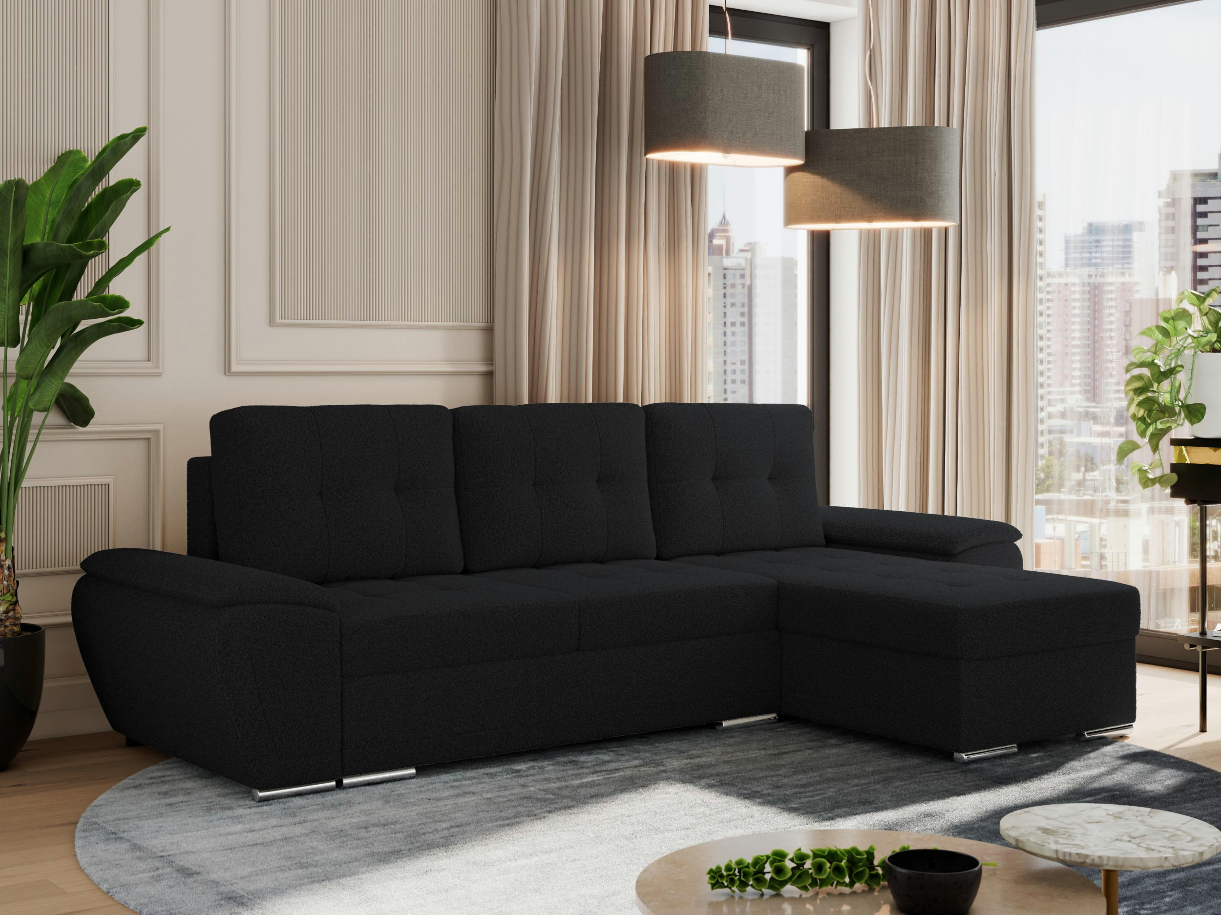 ECKSOFA UMBRIA L Schwarz Boucle - Schwarz/Grau, Textil (271/157cm) - MKS
