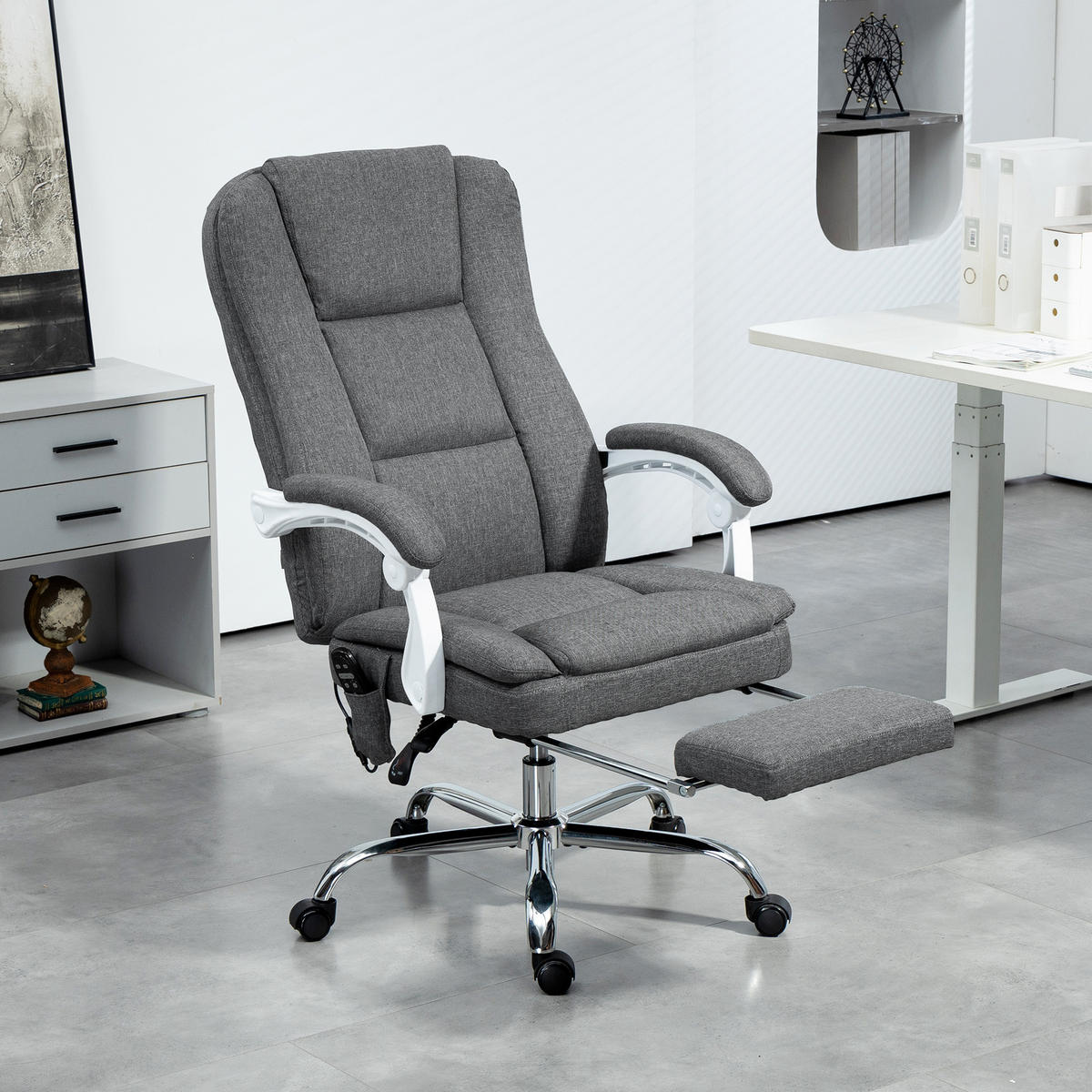 DREHSTUHL DE-11786 mit massage- & heizfunktion 66/60/113-121 cm Grau - Grau, Textil (60/121/66cm) - ComfortXL