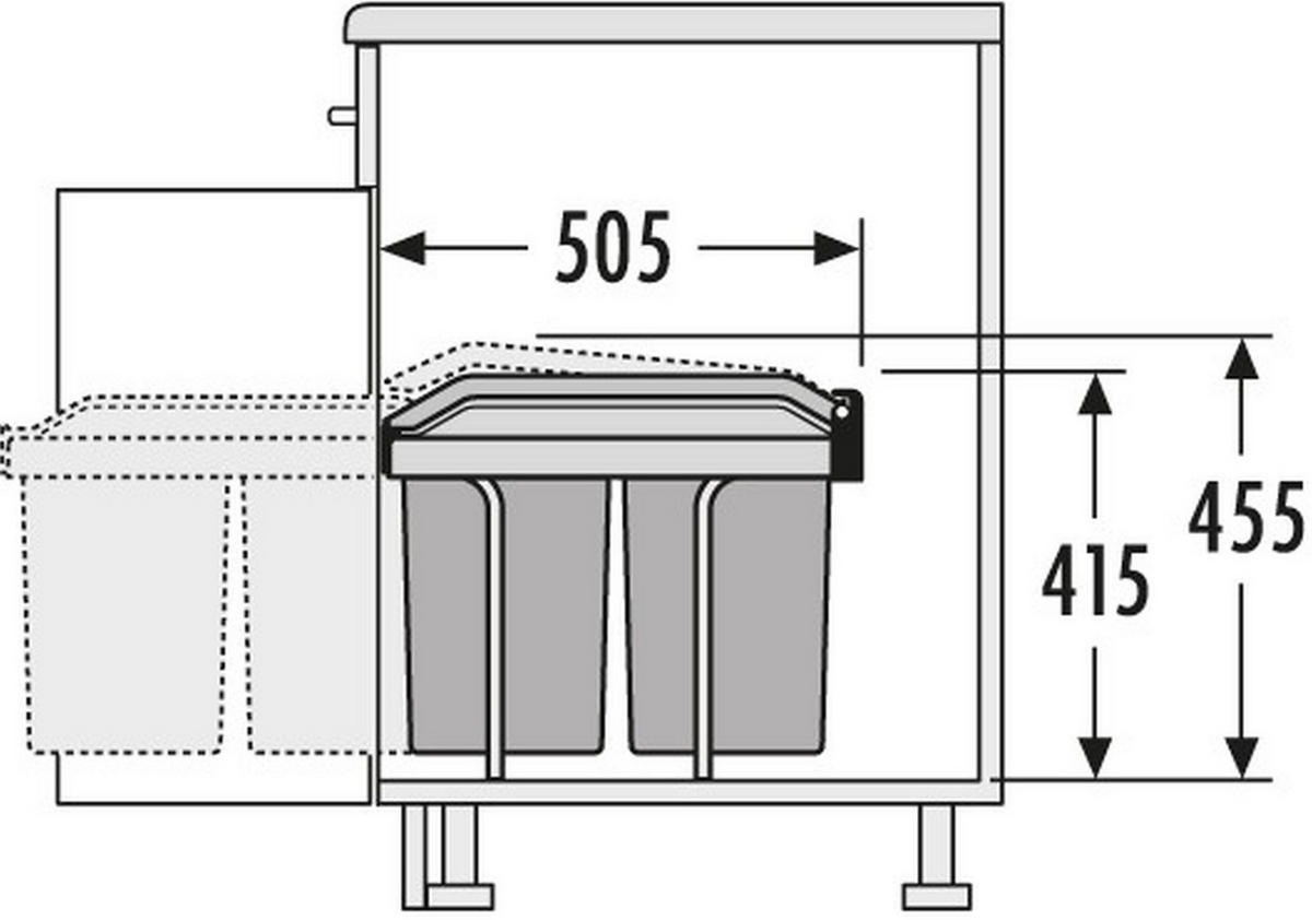 MÜLLEIMER Hailo Tandem Grau Einbau 30-90cm Schrank 2x 15 L Mülltrennung Teilauszug - Grau, Metall (25.2/45.5/50.5cm) - Hailo