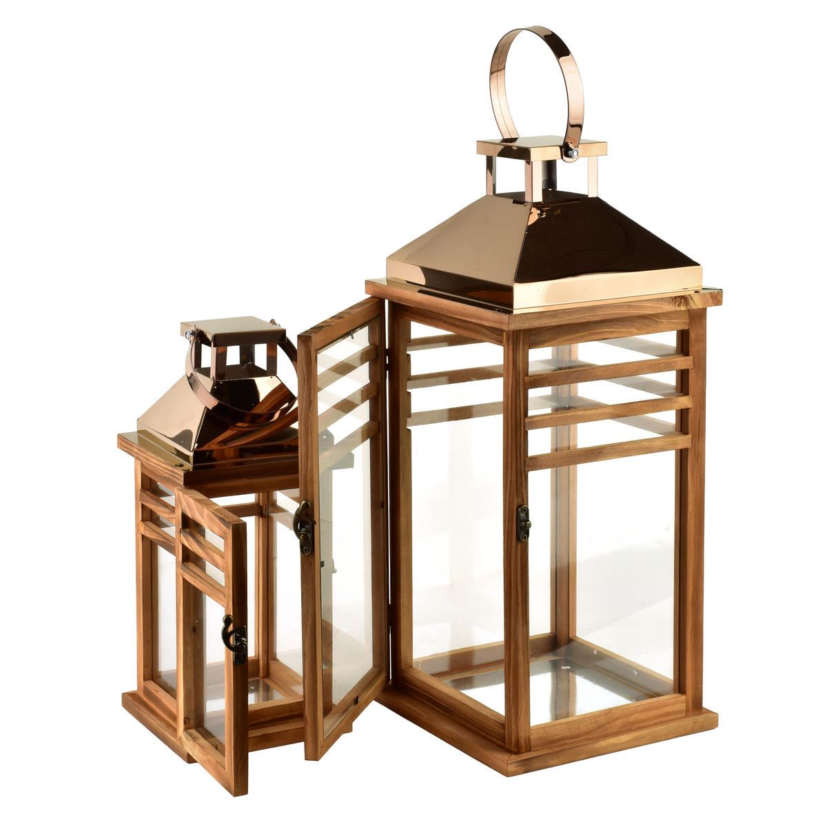 LATERNE Levi 2er Set braun 19.5/19.5/45 cm Holz - Braun, Holz (19.5/45/19.5cm) - Mondex