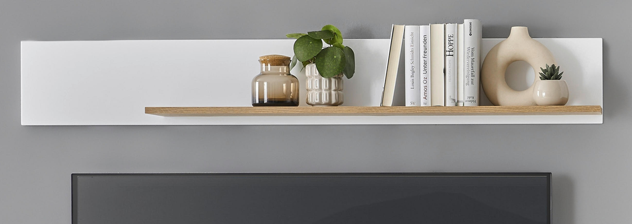 WANDBOARD weiß matt, Evoke Eiche, Wandregal 150 cm - Eichefarben/Weiß, Holzwerkstoff (150/22/21cm) - Furn.Design