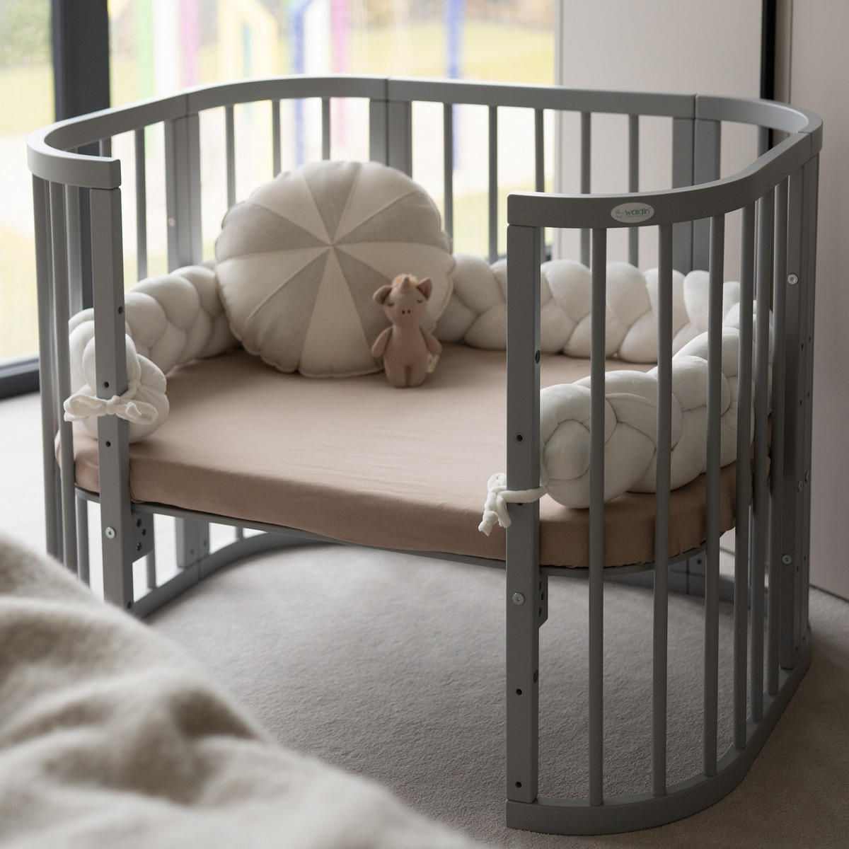 BABYBETT GREY, 5in1 mit Matratze - Grau, Holz (65.5/92cm) - waldin