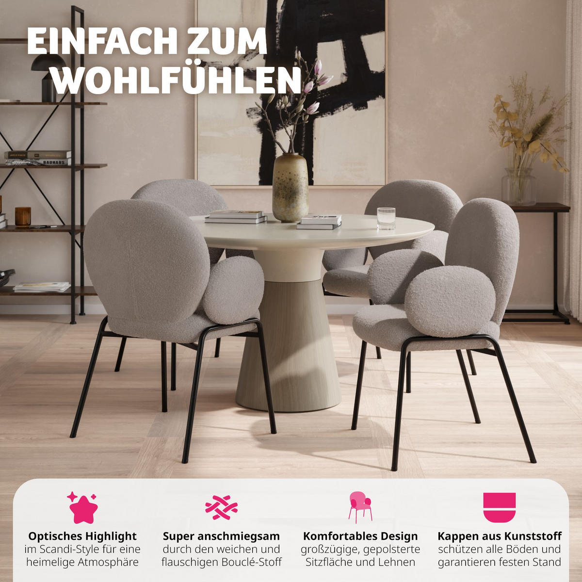 STUHL 1er Set Scandi Belastbarkeit 120 kg 61 5 x 62 x 90 - Hellgrau, Kunststoff (62/90/61.5cm) - tectake