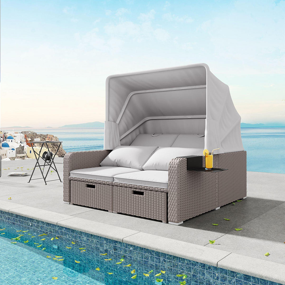 LOUNGESOFA Abnehmbare Markise in Khaki - Cappuccino, Textil (126/152/130cm) - KOMHTOM