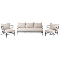 GARTENSOFA Set 5-Sitzer Metall Hellbeige Ponzone - Beige/Schwarz, Metall (196/80/79cm) - Beliani