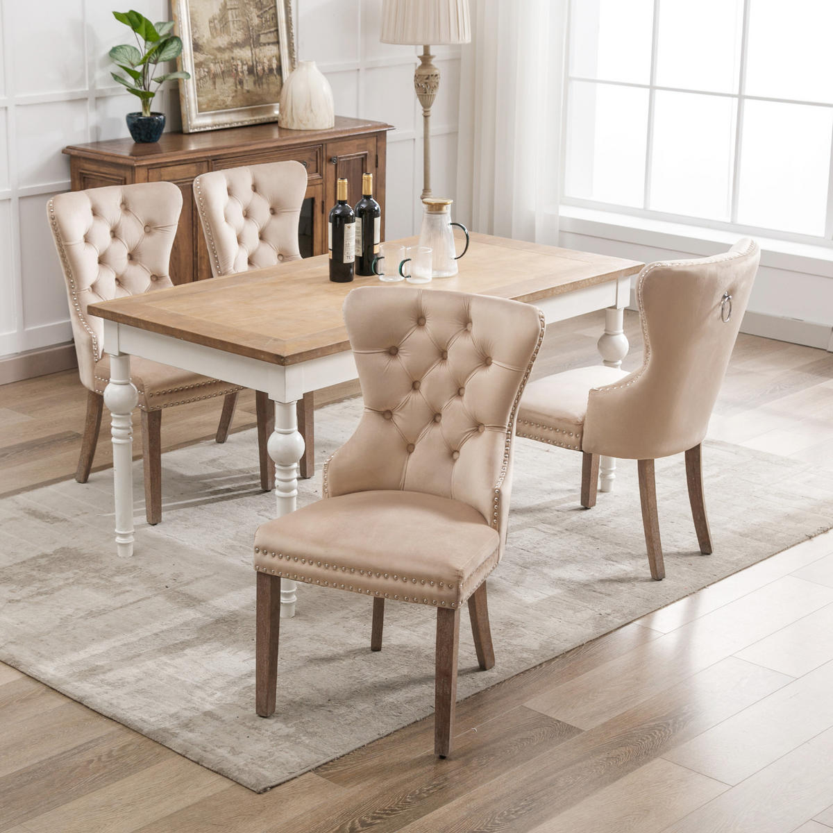 STUHL Polsterstuhl mit Samtbezug Beige 4er-Set - Beige, Holz (46.5/95/53.1cm) - Meubliv