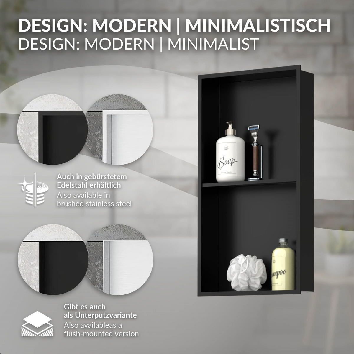 DUSCHNISCHE Schwarz 30/60 cm - Schwarz, Metall (30/60/10cm) - LuxeBath