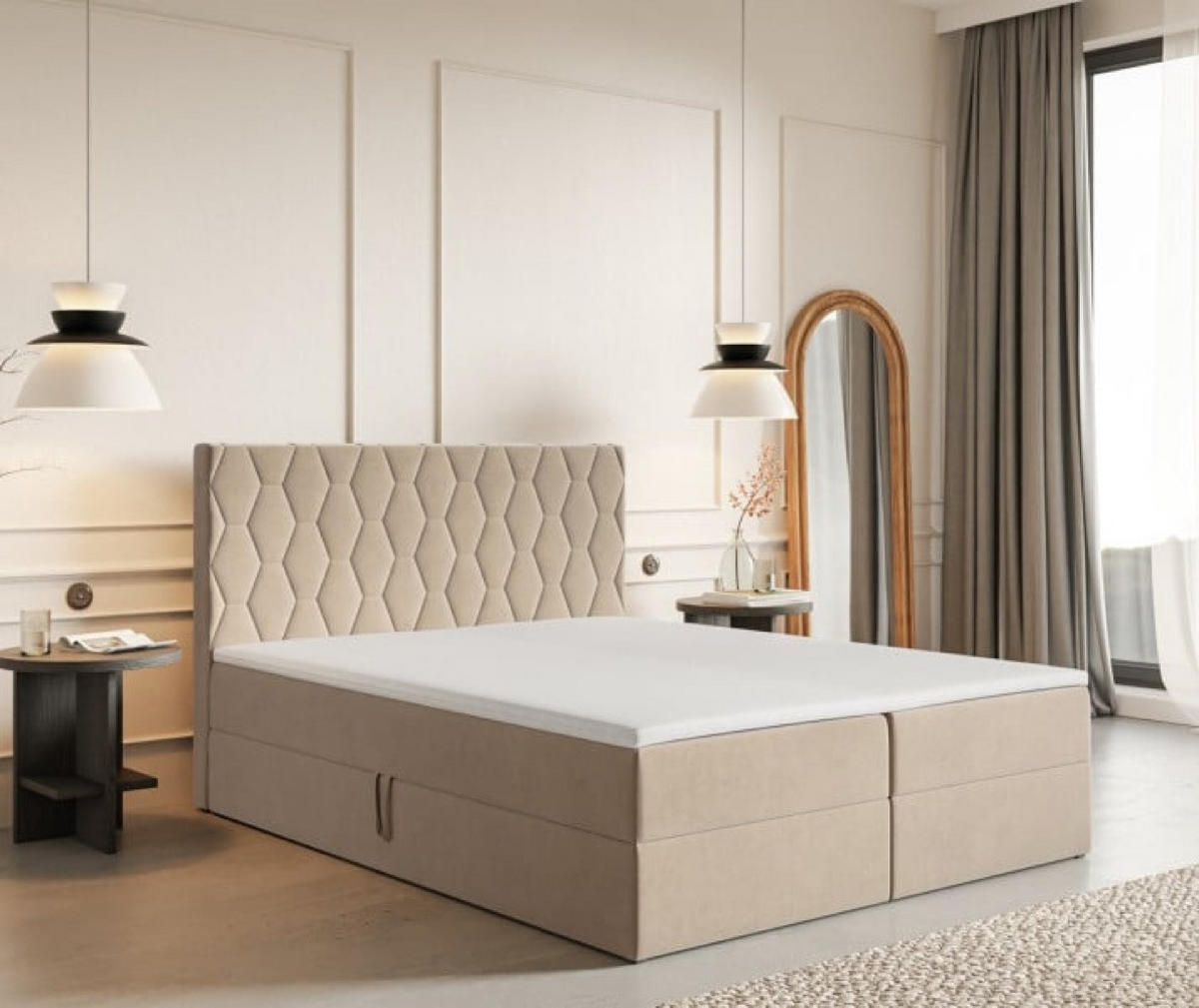 BETT Beige G8 Mit Bettkasten Und Matratze 140x200 cm - Beige, Textil (140/200cm) - Sepro Meble