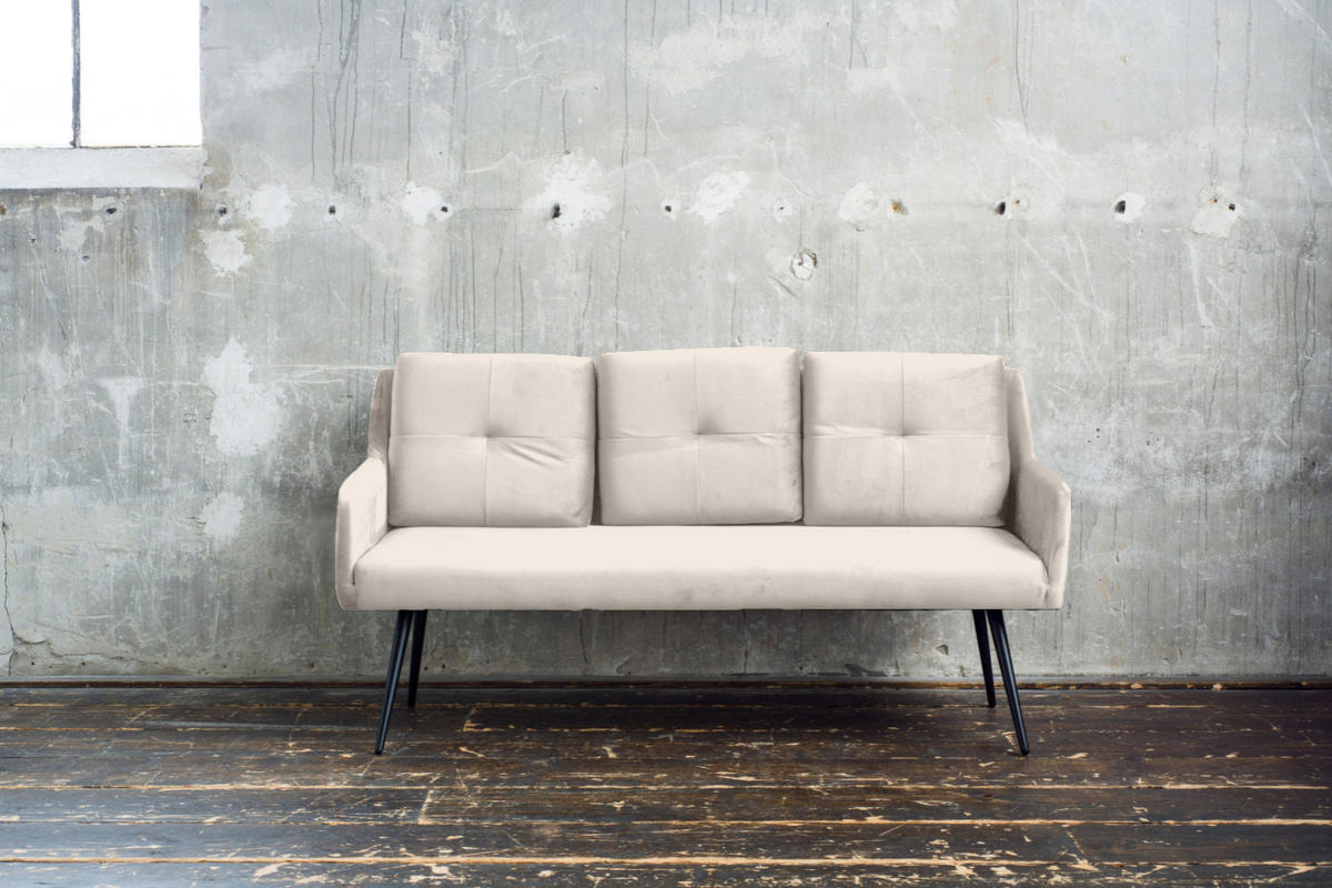 ESSZIMMERBANK PIRI Cremeweiß Velvet - Creme/Schwarz, Textil (180/84/64cm) - KAWOLA