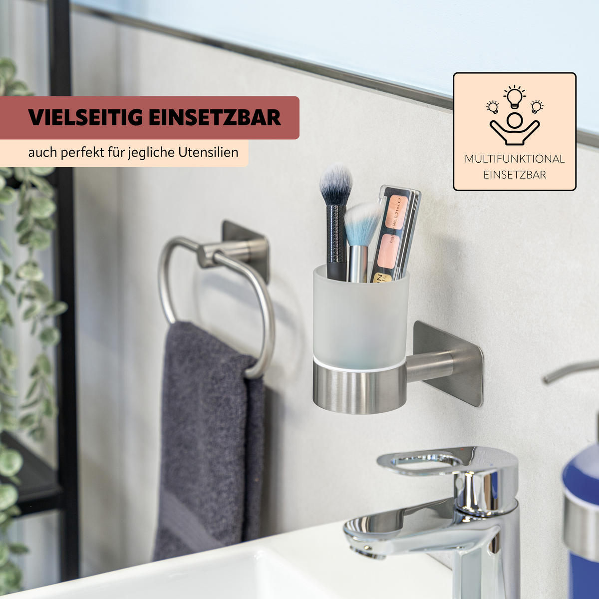 BECHERHALTER PIAZZA TAPE, Edelstahl, matt - Edelstahlfarben, Metall (9/10/10.5cm) - bremermann