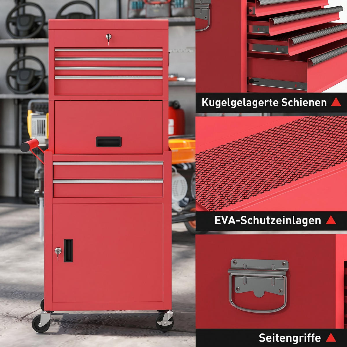 WERKSTATTWAGEN Stahl Rot - Rot, Metall (33.5/131/60.5cm) - HOMCOM