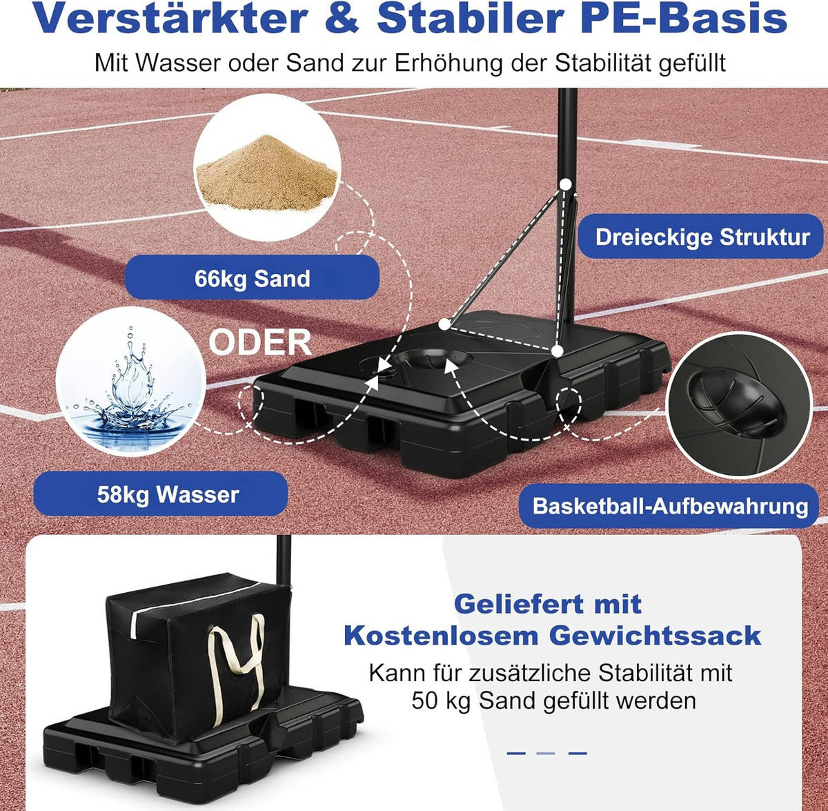 TRAGBARER BASKETBALLKORB Schwarz - Schwarz, Metall (90/59cm) - COSTWAY