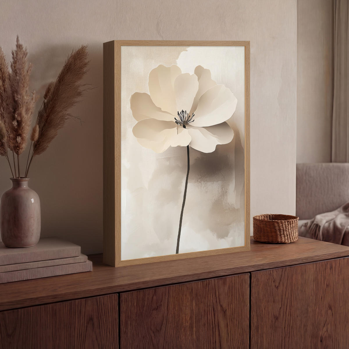 NÁSTĚNNÁ LAMPA S AKUMULÁTOREM Květina - béžová - barva - stín 40x60 cm - béžová, kompozitní dřevo (40/60/8cm) - OnlyWow
