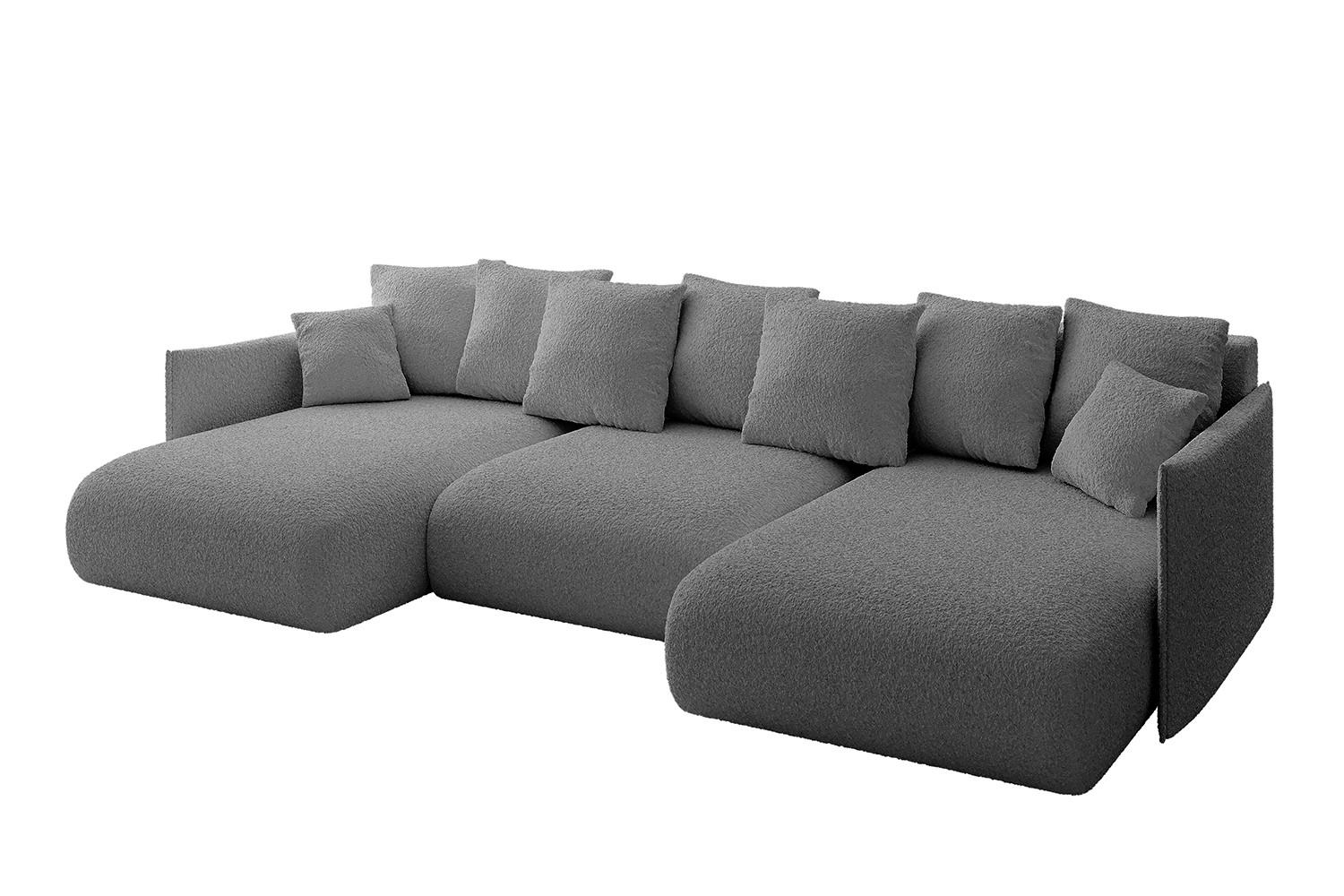 WOHNLANDSCHAFT mit Schlaffunktion und Bettkasten ONESK-U 317x177x72 Grau Bouclé - Platinfarben, Holzwerkstoff/Kunststoff (317/72/177cm) - ALTDECOR