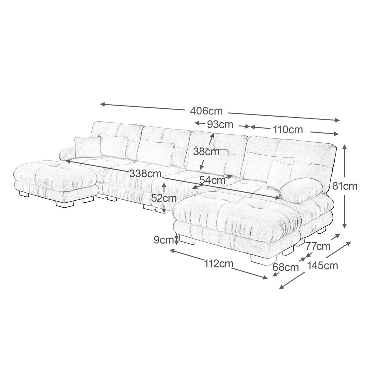 WOHNLANDSCHAFT aus Chenille in Grün mit modularem Design & beweglichen Ottomans - Grün, Textil (145/81/406cm) - Modfu