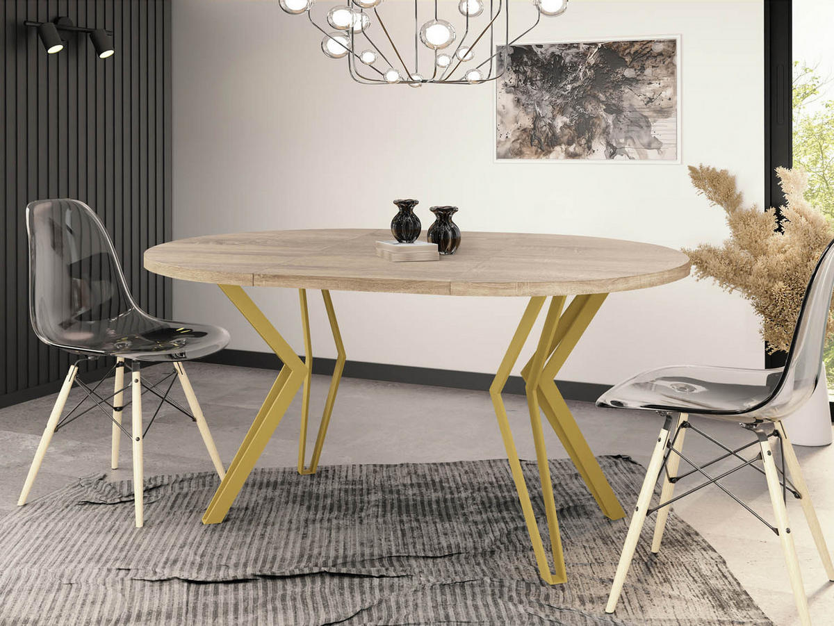 ESSTISCH Daisy runder ausziehbarer, Sonoma Eiche 120-200/100/76 cm - Goldfarben/Sonoma Eiche, Holzwerkstoff/Metall (120/120/76cm) - WFL GROUP