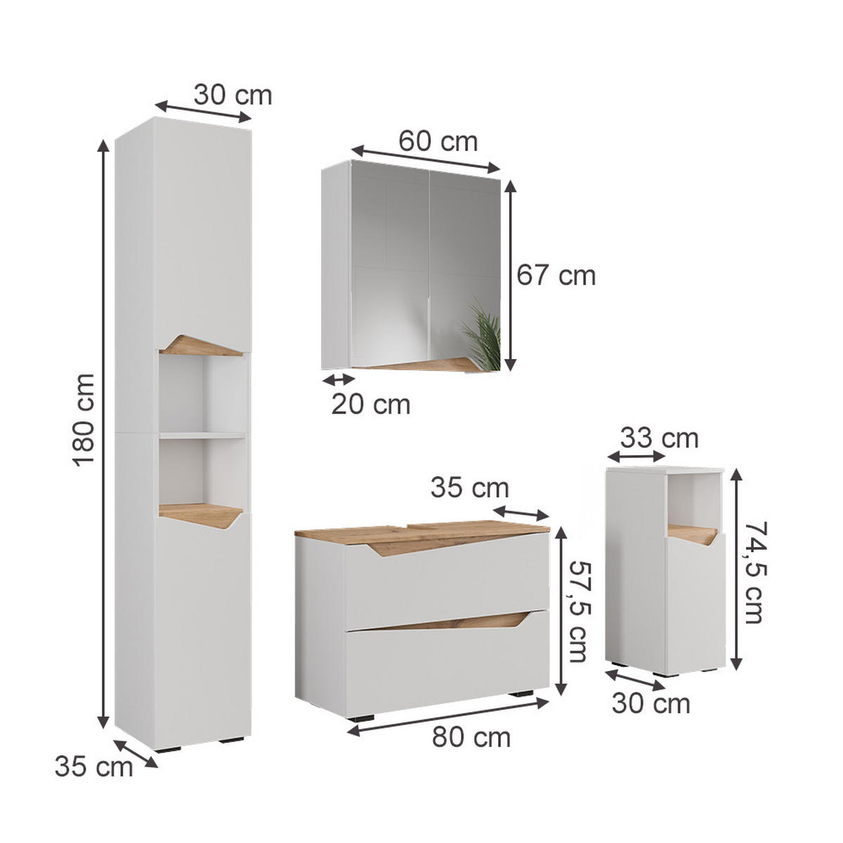 KOUPELNOVÝ NÁBYTEK Marelle Bílá/Artisan - bílá/dub artisan, kompozitní dřevo (80/57.5/35cm) - Vicco