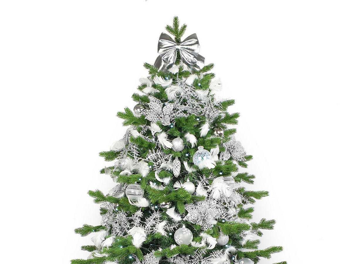 LAALU WEIHNACHTSBAUM geschmückt künstlich mit 93 Stk Kugeln KING OF WINTER 180 cm mit Metallständer - Silberfarben/Weiß, Kunststoff (180cm) - LAALU