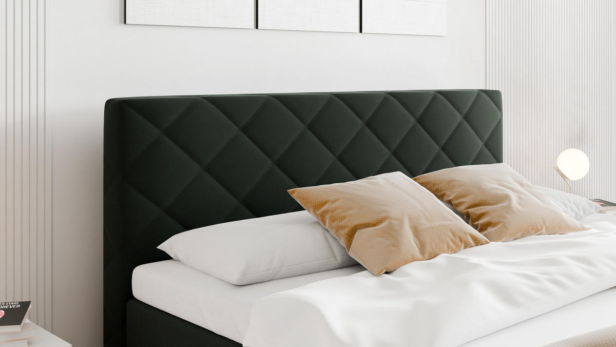 BOXBETT Diamaro 160x200 cm mit Bettkasten und Topper - Dunkelgrün - Grün, Holz (160/200cm) - Panda Möbel