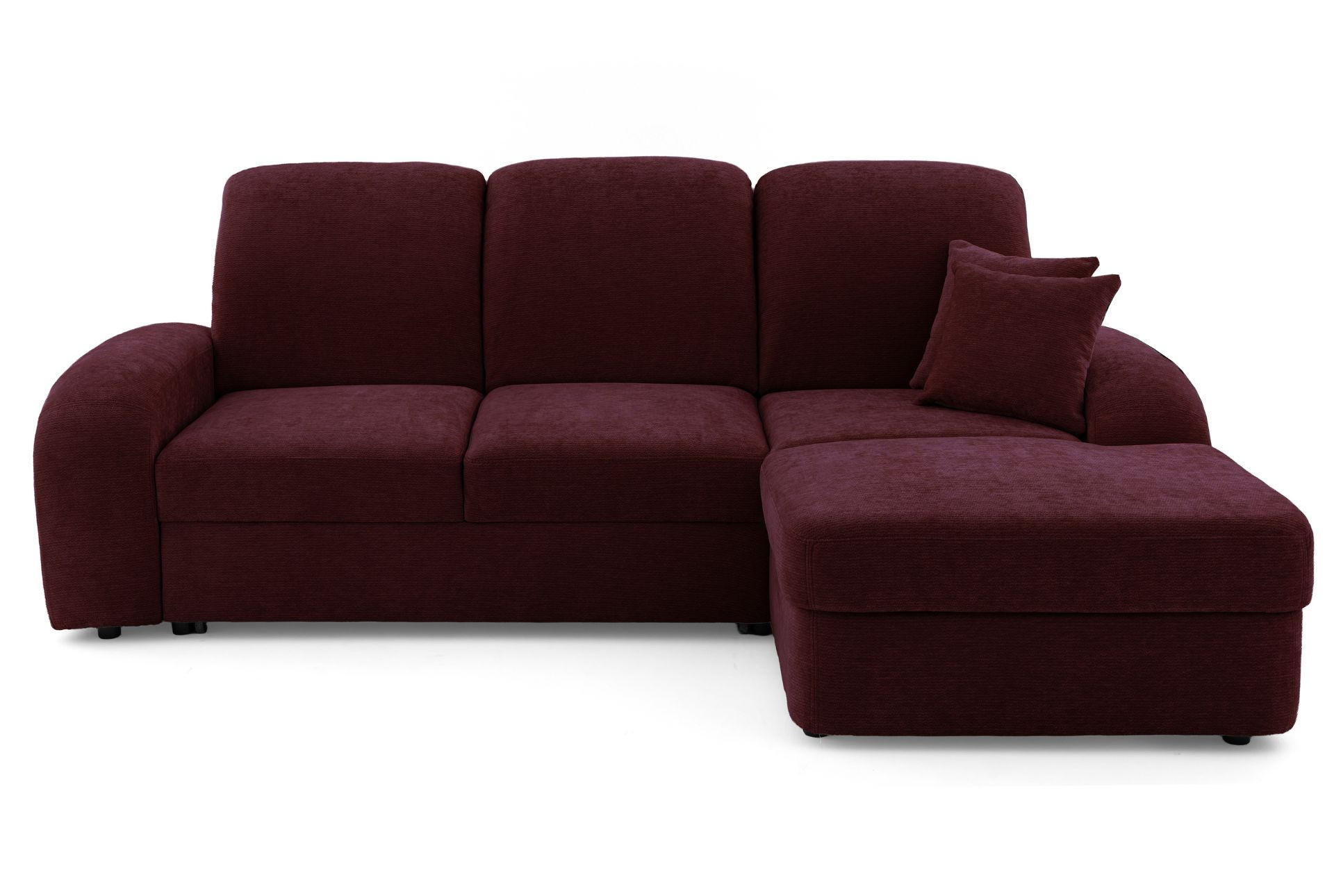 ECKSOFA VIBE S Rechts mit Schlaffunktion 130x202 Chenille Bordeaux - Bordeaux/Schwarz, Holz/Kunststoff (156/255cm) - Muffo