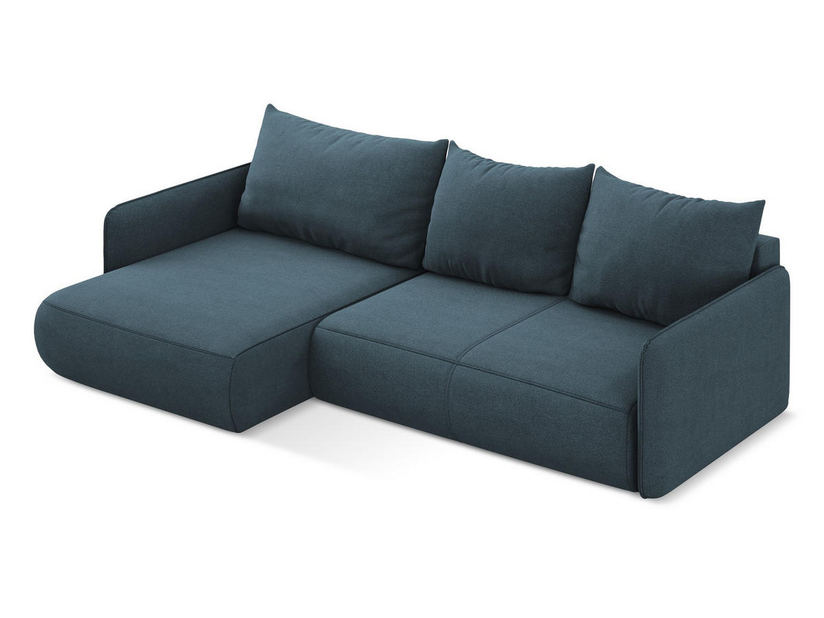 ECKSOFA mit Schlaffunktion Strukturstoff Stoff Blau - Blau/Blaugrau, Kunststoff/Textil (148/240cm) - Makamii