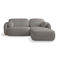 ECKSOFA AMICO R-S Grau Geflochtener Stoff mit Schlaffunktion - Grau, Holz (248/174cm) - MASSENO