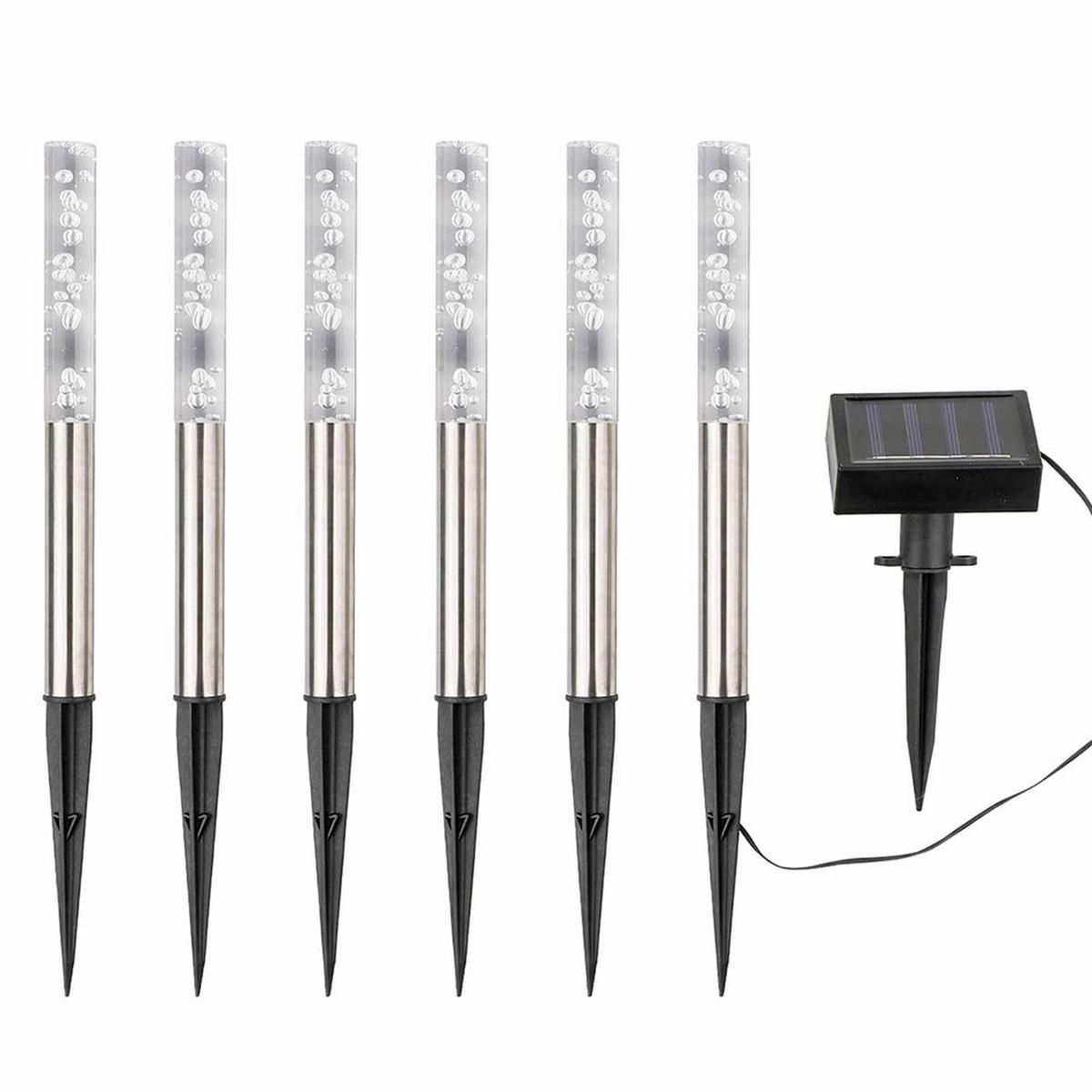 STECKLEUCHTE LED Solar Edelstahl Silber, RGB, 6er Set - Silberfarben, Metall (1.7/1.7/28.5cm)