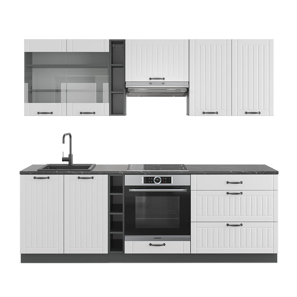 KÜCHENZEILE Fame-Line Weiß Landhaus/Anthrazit 235 cm, AP Anthrazit - Anthrazit/Weiß, Holzwerkstoff (235/81.6/60cm) - Vicco