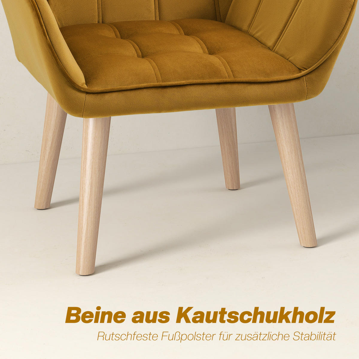 OHRENSESSEL Polyester Samt-Optik skandinavisch Holzbeine, Metallrahmen 67/61,5/71 cm Gelb - Gelb, Textil (61.5/71/67cm) - Redom