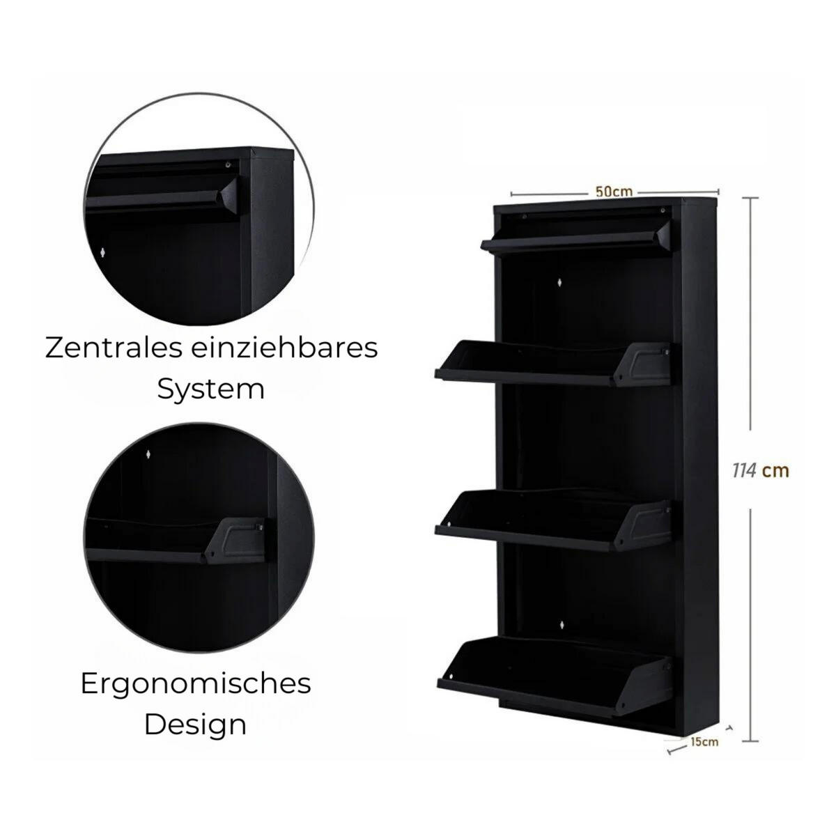 SCHUHSCHRANK schmal Metall mit Magnet 3 Klappen Schwarz - Schwarz, Metall (50/103/15cm) - Gowoll