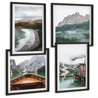 BILDER SET 4er Set - 50x50 cm & 40x60 cm Schwarzer Rahmen - Holzhausboot an Bergstränden - Schwarz, Kunststoff (50/50cm) - TULUP