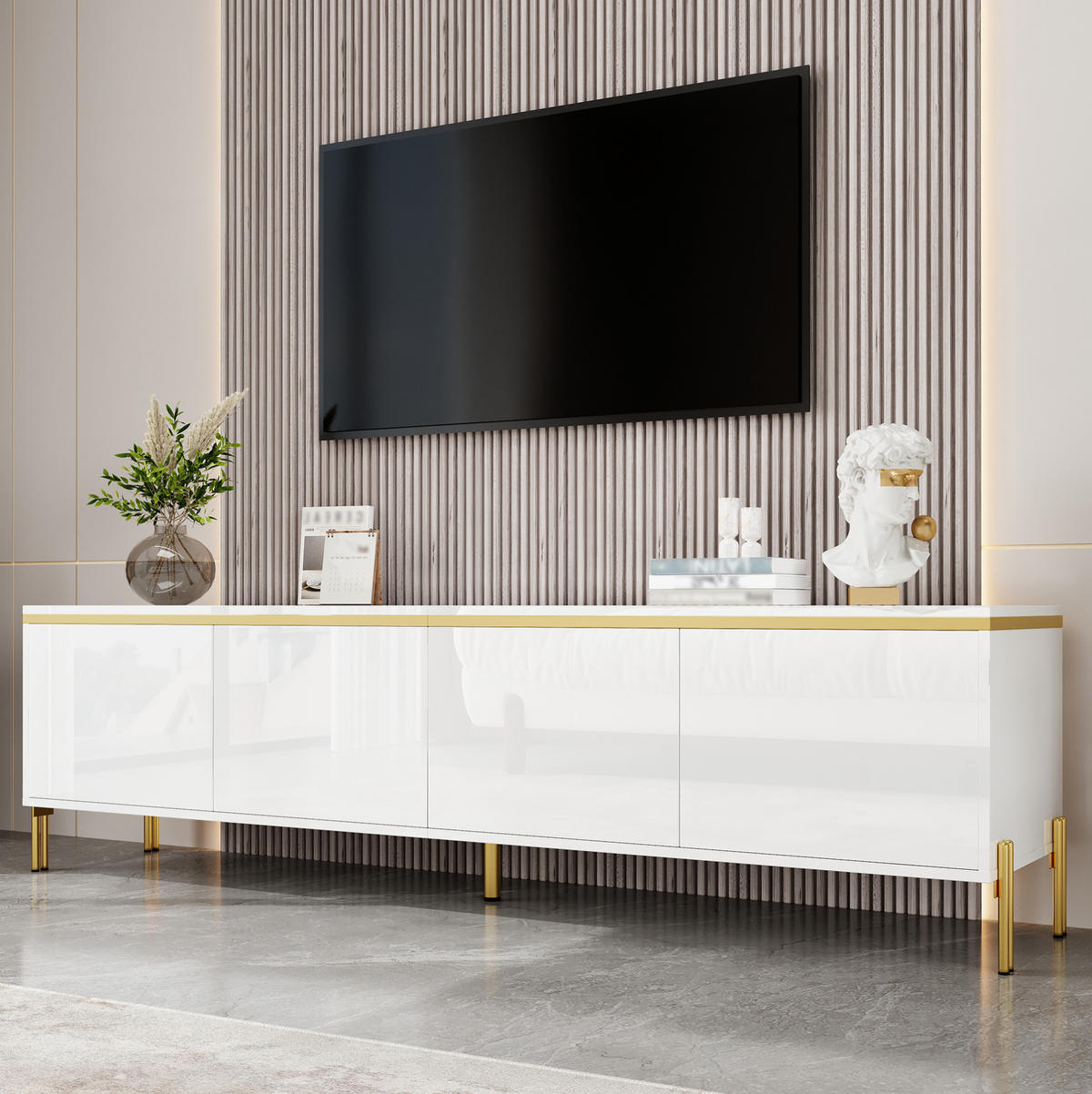 TV-ELEMENT mit 4 Türen 170 x 38 x 50 cm Weiß Hochglanz - Weiß, Holzwerkstoff (38/50/170cm) - Beauniv