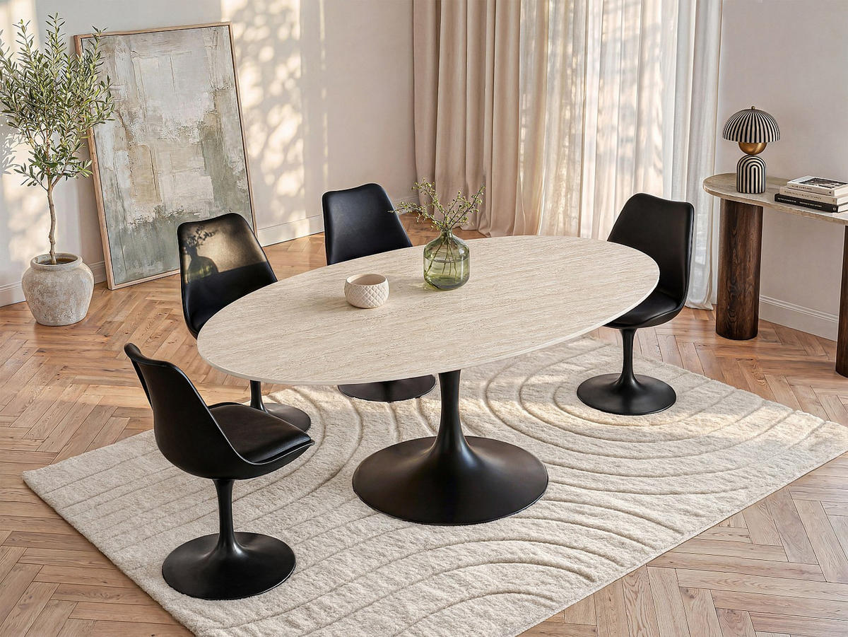 ESSTISCH - 8 Personen - Keramik - Schwarz, Beige ELVA - Beige/Schwarz, Keramik (90/180/78cm) - Vente-Unique